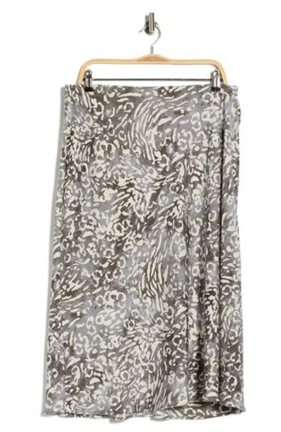 Renee C Animal Print Satin Midi Skirt In Brown