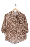 Renee C Women's Scarf Detail Animal Print Sheer Blouse In Chocolate