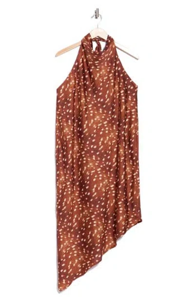 Renee C Asymmetric Satin Halter Dress In Multi