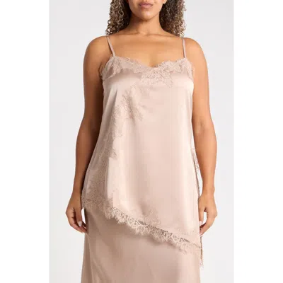 Renee C Asymmetric Satin Lace Top In Neutral