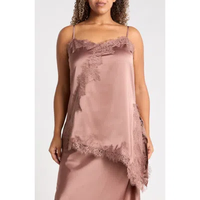 Renee C Asymmetric Satin Lace Top In Pink