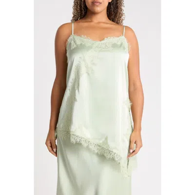 Renee C Asymmetric Satin Lace Top In Green