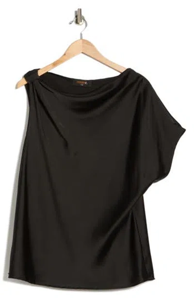 Renee C Asymmetric Satin Top In Black