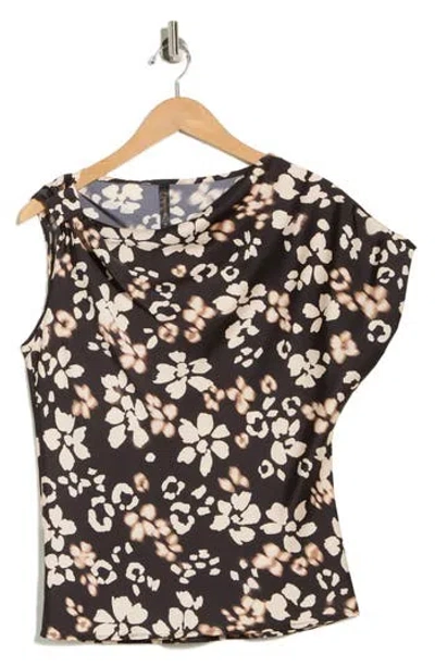 Renee C Asymmetric Satin Top In Black
