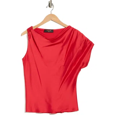 Renee C Asymmetric Satin Top In Red