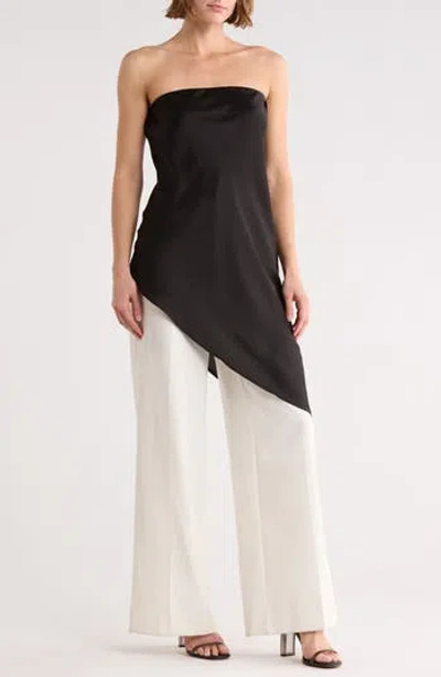 Renee C Asymmetric Strapless Tunic Top In Black