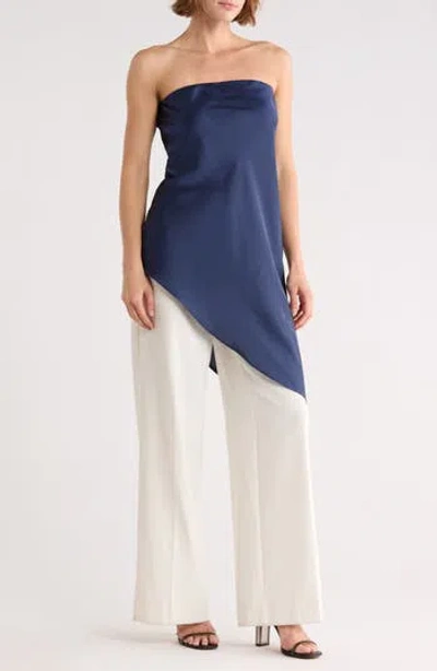 Renee C Asymmetric Strapless Tunic Top In Blue