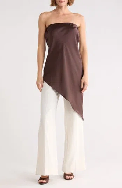 Renee C Asymmetric Strapless Tunic Top In Brown