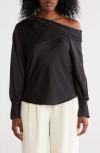 Renee C Asymmetrical Drop Shoulder Satin Top