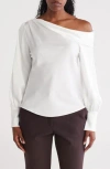 Renee C Asymmetrical Drop Shoulder Satin Top