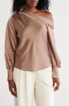 Renee C Asymmetrical Drop Shoulder Satin Top