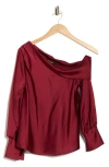 Renee C Asymmetrical Drop Shoulder Satin Top In Burgundy