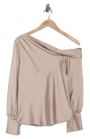 Renee C Asymmetrical Drop Shoulder Satin Top In Neutral