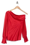 Renee C Asymmetrical Drop Shoulder Satin Top In Red
