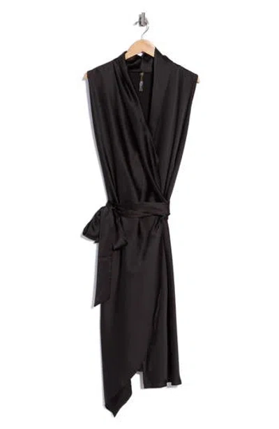 Renee C Asymmetrical Hem Wrap Dress In Black
