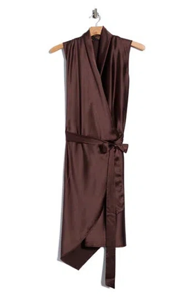Renee C Asymmetrical Hem Wrap Dress In Brown