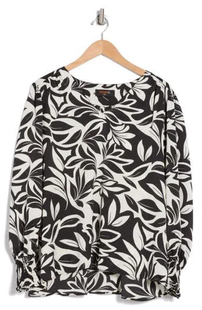 Renee C Balloon Sleeve Popover Top In Black/white