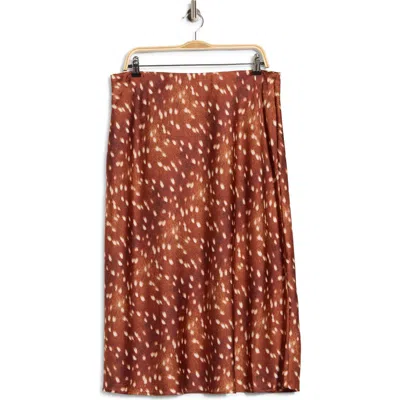 Renee C Bambi Satin Midi Skirt In Brown