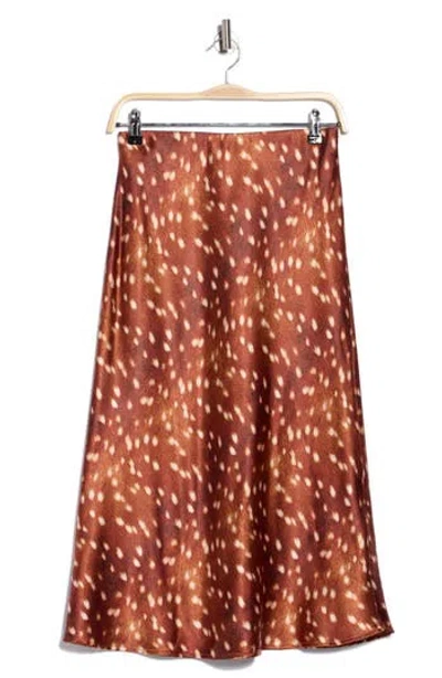 Renee C Bambi Satin Midi Skirt In Brown