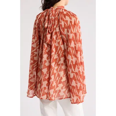 Renee C Bell Sleeve Mesh Top In Rust