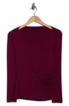 Renee C Boat Neck Knit Top In Burgundy