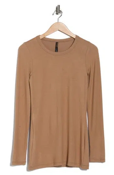 Renee C Brushed Knit Long Sleeve Top In Brown