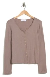 Renee C Button Detail Ribbed Top In Brown