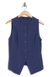 Renee C Button Front Vest In Blue