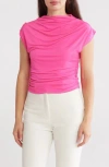Renee C Cap Sleeve Ruched Crop Top In Fuchsia