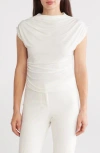 Renee C Cap Sleeve Ruched Crop Top In Off White