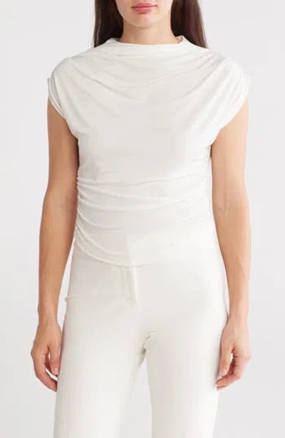 Renee C Cap Sleeve Ruched Crop Top In Off White