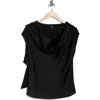 Renee C Cap Sleeve Satin Top With Scarf In Black