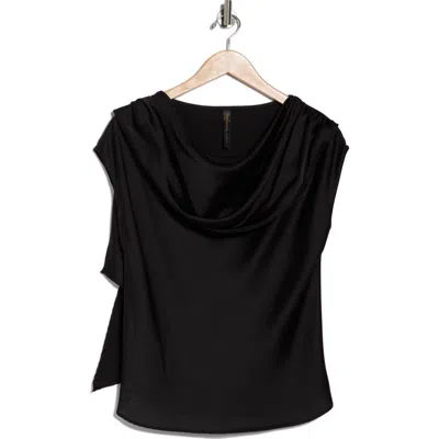 Renee C Cap Sleeve Satin Top With Scarf In Black