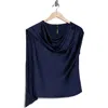Renee C Cap Sleeve Satin Top With Scarf In Blue