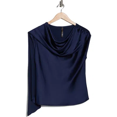 Renee C Cap Sleeve Satin Top With Scarf In Blue