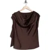 Renee C Cap Sleeve Satin Top With Scarf In Brown