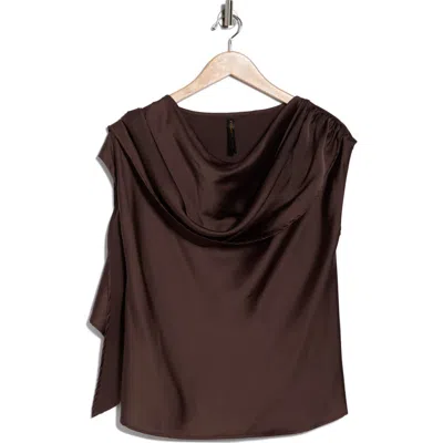 Renee C Cap Sleeve Satin Top With Scarf In Brown