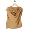 Renee C Cap Sleeve Satin Top With Scarf In Gold