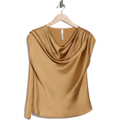 Renee C Cap Sleeve Satin Top With Scarf In Gold