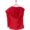Renee C Cap Sleeve Satin Top With Scarf In Red