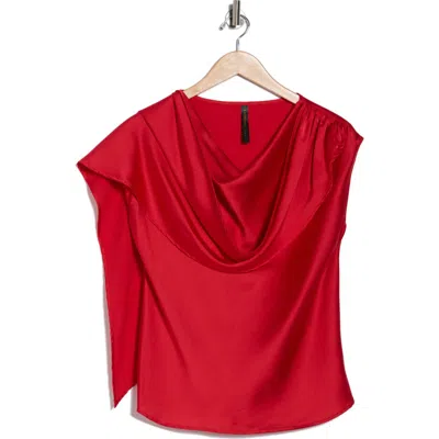Renee C Cap Sleeve Satin Top With Scarf In Red