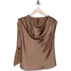 Renee C Cap Sleeve Satin Top With Scarf In Sand