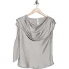 Renee C Cap Sleeve Satin Top With Scarf In Silver