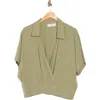 Renee C Collared Short Sleeve Crop Top In Green