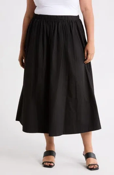 Renee C Cotton Poplin Midi Skirt In Black