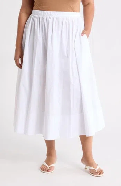 Renee C Cotton Poplin Midi Skirt In White