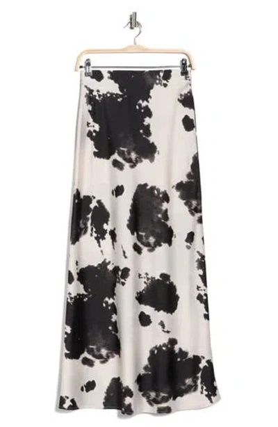 Renee C Cow Print Satin Maxi Skirt In Black