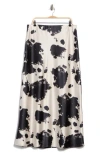 Renee C Cow Print Satin Maxi Skirt In Black
