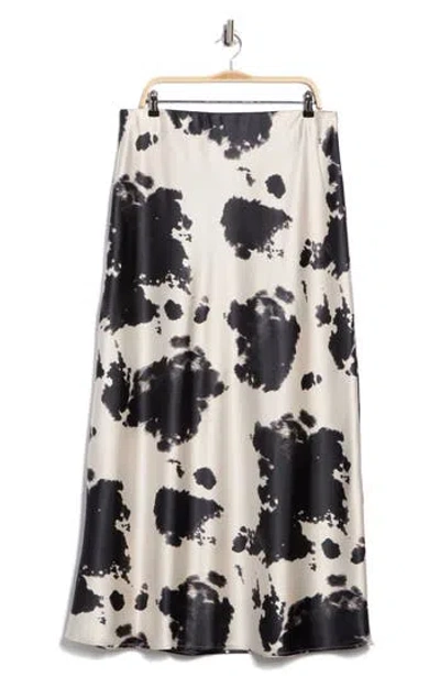 Renee C Cow Print Satin Maxi Skirt In Black