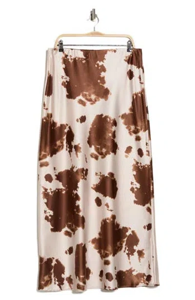 Renee C Cow Print Satin Maxi Skirt In Brown